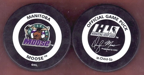 GAME PUCK - MANITOBA MOOSE 1999-2000 IHL White Ring Moss back - #BL Cover