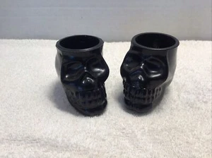 Heavy Black Glass Skull Votive Candle Holder Set of 2 - Picture 1 of 5