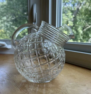 Hazel Atlas Ball Pitcher Diamond Thumbprint Clear Glass 40-42 Oz Depression - Picture 1 of 11