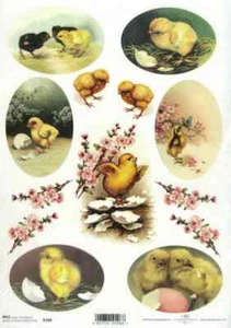 Papel de arroz A/4 para libro de recortes hoja artesanal - pollos de Pascua - Imagen 1 de 1