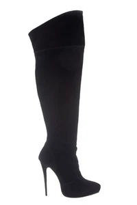 Botas de plataforma Mori tacones sobre la rodilla botas botas terciopelo perla negras negras negras - Imagen 1 de 4
