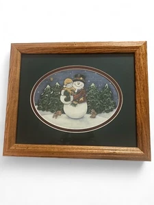 Home & Garden Party Snowman Snuggles N Snowflakes 12 x 10 Framed Print CHRISTMAS - Picture 1 of 2