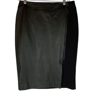 Classiques Entier Mixed Media Pencil Skirt Size 6 Black Leather Front Knit Back - Picture 1 of 5