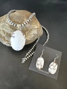 WoMens Set Navajo Sterling Silver Earrings Wild Horse Necklace Pendant 15738 - Picture 1 of 12