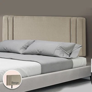 Linen Fabric Queen Bed Deluxe Headboard Bedhead Bedroom Furniture - Beige - Picture 1 of 7