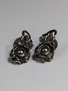 Vintage Sterling Silber Repousse Blume Ohrringe Schraubverschluss - Bild 1 von 18