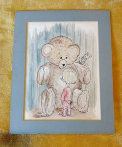 Stuffed Bear And Child Sue Holtzclaw Watercolor Matted 8x10" - Picture 1 of 10