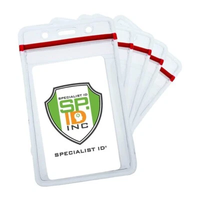 5 Pack - Heavy Duty Vertical Resealable Vinyl ID Badge Holders w Waterproof Zip - Image 1 of 4