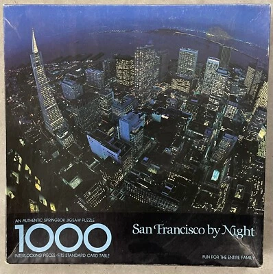 1970s 1980s SAN FRANCISCO, CA SKYLINE AT NIGHT PUZZLE, SPRINGBOK, 1000 PIECES - Image 1 of 4