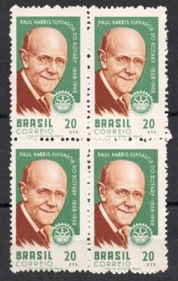 RHM:BR C-593 1968 Brazil CENT. DE NASCIMENTO DE PAUL PERCY HARRIS 4 stamps - Image 1 of 2