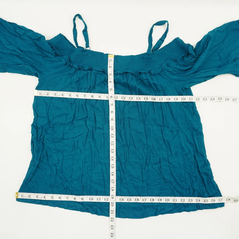 Inc Women Plus Teal Floral Lace Trim Cold Shoulder Top Size 1x A35