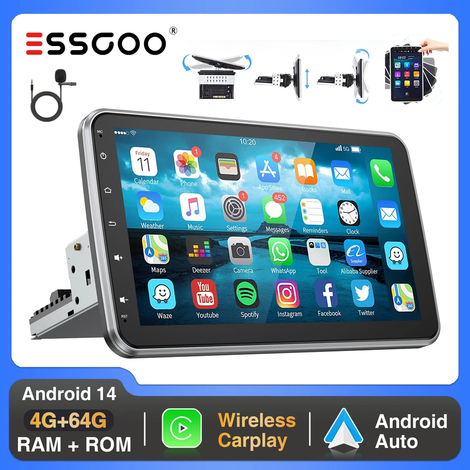 10.1" Single 1 DIN Carplay Autoradio Android 14 GPS Nav Wifi Bluetooth RDS 4+64G - Bild 1 von 4