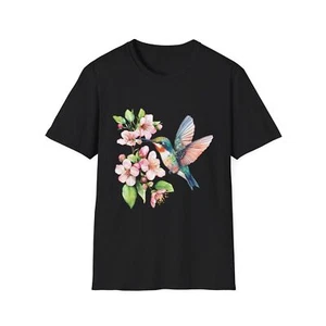 Kolibri Blumen T-Shirt, Naturliebhaber Geschenk, Frühling Freizeitkleidung, umweltfreundlich - Bild 1 von 19