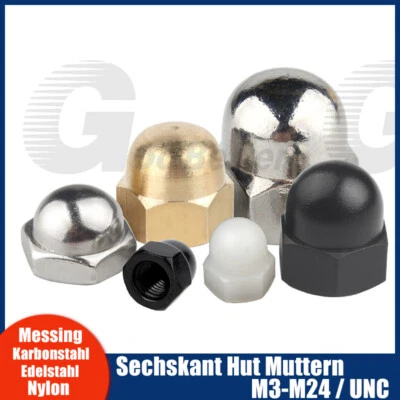 Sechskantmuttern Hutmuttern M3 M4 M5 M6 M7 M8 M10 bis M20 Metrisch Muttern - Bild 1 von 4