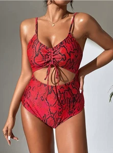 Modihito Women's Cutout One Piece Backless Swimsuit Red Snake Pattern Size XL ~ - Bild 1 von 4