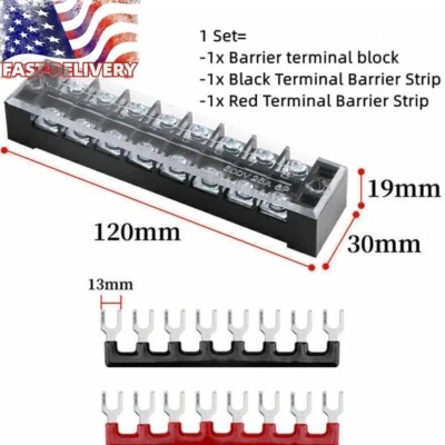TB-2508 Dual Row 8 Position Screw Terminal Electric Barrier Strip Block 600V 25A - Image 1 of 3