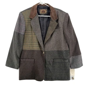 JL Colebrook Blazer Large Wool Blend Patchwork Plaid Houndstooth Jacket NWT - Picture 1 of 10