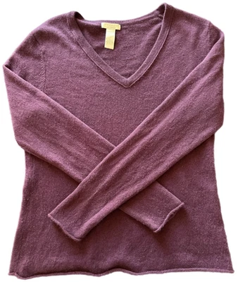 Women's Sweater 100% Cashmere Purple V-neck Tweeds Quiet Luxury - Image 1 of 4