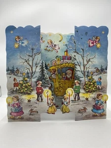 Vintage West Germany Paper Advent Calendar HACO Angels Santa Claus Glitter - Picture 1 of 9