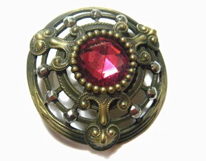 Large Victorian Antique 19th C. Button Brass & Glass Paste Jewel with Cut Steel - Picture 1 of 5