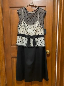 ABITO DA COCKTAIL LIZ CLAIBORNE NERO BIANCO PAILLETTES NUOVO CON ETICHETTE TAGLIA 14 - Foto 1 di 10