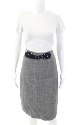 Tory Burch Womens Back Zip Knee Length Herringbone Pencil Skirt Blue Wool Size 4 - Image 1 of 4