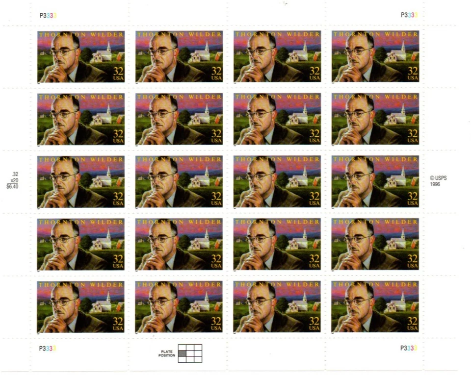 US Stamps #3134  32 cent Thornton Wilder sheet of 20 stamps - Image 1 of 1