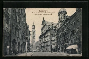 AK Augsburg, Partie an der unteren Maximilianstraße mit Rathaus und Perlachturm  - Picture 1 of 2