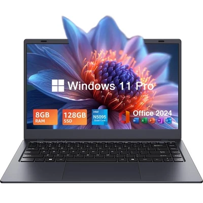 14" Laptop Windows 11 Pro - Intel N5095 Quad-Core, 8GB RAM 128GB SSD, WiFi 5/... - Image 1 of 4