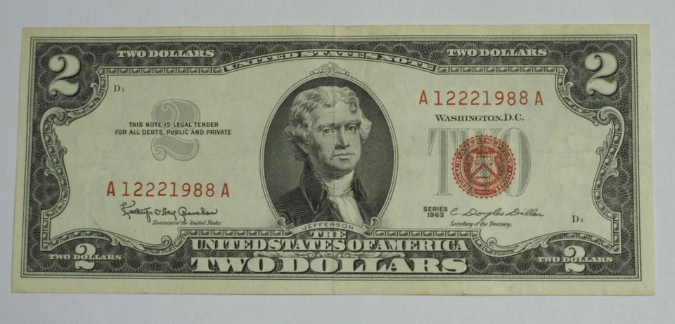 SN719 $2 Dollar Bill Red Seal Birthday Anniversary Note December 22, 1988 - Image 1 of 3