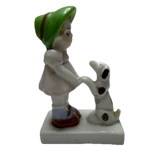 Girl With Dog Figurine Miniature Hand painted Porcelain Made in Japan - Picture 1 of 7