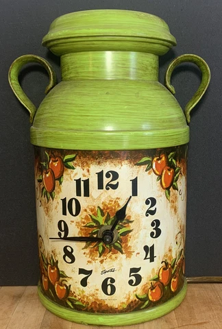 1970s Chartreuse Tin Milk Can Wall Clock - Electric Cover