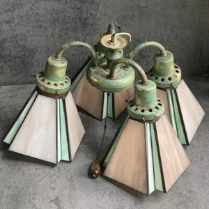Vintage Tiffany Style Stained Glass 4 Light Hanging Chandelier 9"H Mid-Century - Picture 1 of 10
