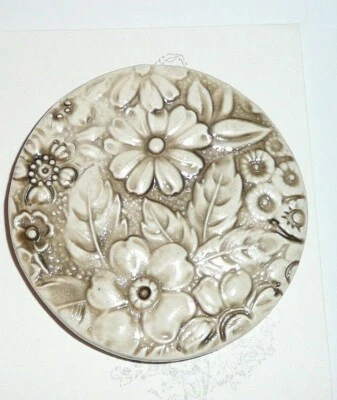 Pretty Large Round Brown Brownish Flower Floral Art Stone Shank Button  2-1/4" - Image 1 of 4