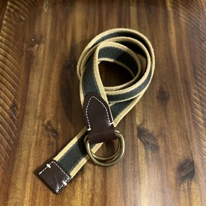 J. CREW Unisex One Size Cotton Canvas Leather Stripe Brass D-Ring Buckle Belt - Picture 1 of 6