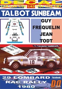 DECAL TALBOT SUNBEAM LOTUS G. FREQUELIN RAC R. 1980 3rd (04) - Foto 1 di 1