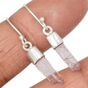 Natural Pink Kunzite Rough Point Silver Earrings AR1 CE44287 - Picture 1 of 1