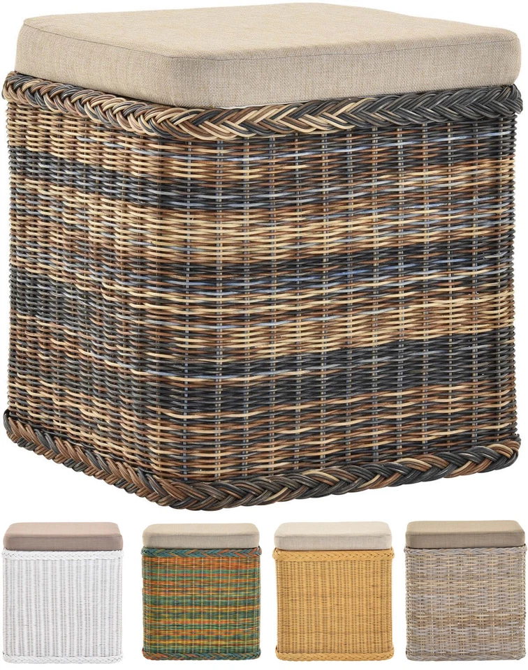 Wäschekorb Rattan mit Deckel gepolstert Wäschesammler Sitzhocker Aufbewahrung  - Bild 1 von 1