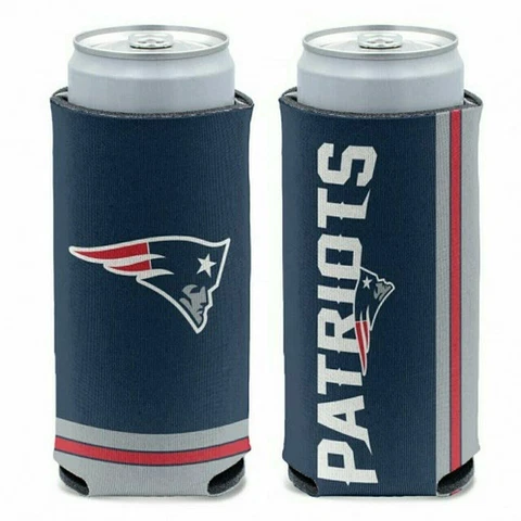 New England Patriots Slim Can Cooler Collapsible Koozie - Two Sided Can Design Cover
