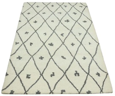 Beige Grau Teppich 100% Wolle 120X180 cm Handarbeit Handgetuftet T964 - Bild 1 von 4