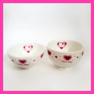Vintage Hello Kitty Bowl Set Dessert Rice Porcelain Sanrio Pink Hearts Rose 1999 - Picture 1 of 11