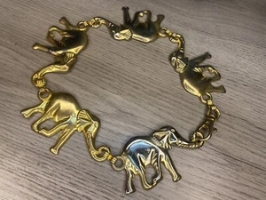 Vintage Gold Tone Follow Elephant Artisan Necklace Choker Novelty Unique Boho - Picture 1 of 5
