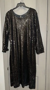 Vestido Ashley Stewart Negro Lentejuelas Manga Larga 22/24 Nuevo con Etiquetas - Imagen 1 de 10