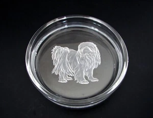 Intaglio HOYA Crystal Art Engraving Series Pekingese Dog Wine Coaster Dish - Picture 1 of 5