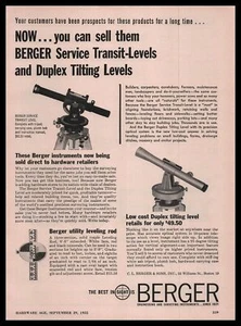 1955 C L Berger Boston Surveying Service Transits Duplex Tilting Levels Print Ad - Picture 1 of 1