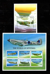 Grenada 2770 2772 MNH Two Sheets FISH WW2 Spitfire Military Aircraft - Picture 1 of 1