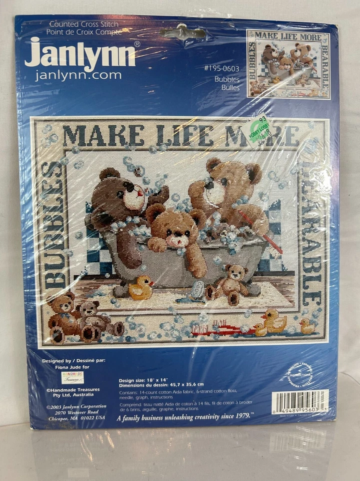 Janlynn Counted Cross Stitch Kit Bubbles #195-0603 Bears 2003