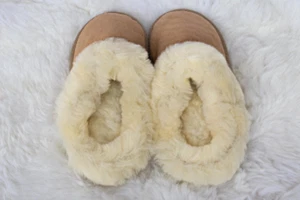 Sheepskin Mules/ Slip-on Home Slippers Wool Shoes Warm Cozy Fur Hard Sole - Picture 1 of 6