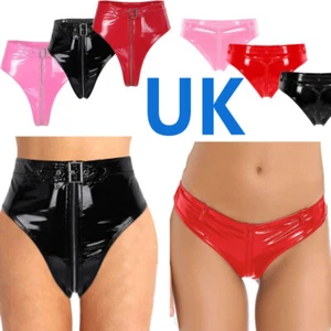 Womens Latex Wet Look Booty Shorts High Waisted Zipper Crotch Cheeky Hot Pants - Picture 1 of 70