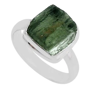 Natural Genuine Moldavite 4.61 carat 45mmx46mm Sterling Silver 925 RING Size 6 - Picture 1 of 4